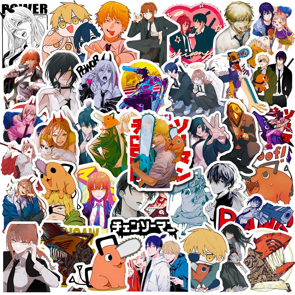 50 Pcs Chainsaw Man Anime stickers | Cartoon Anime Graffiti Sticker Decoration DIY Waterproof Decal