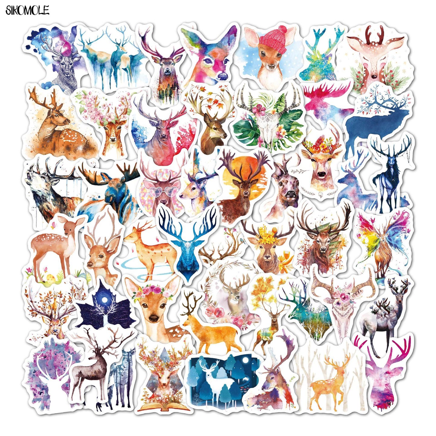 10/30/50PCS Mix Cartoon Watercolor Deer Sticker Kawaii Vinyl For Girl Guitar Travel Fridge Luggage Classic Decal Stickers Kid F5