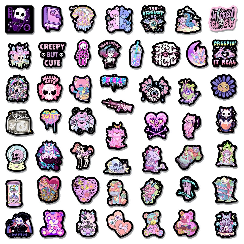 10/30/50/100PCS Cartoon Gothic Magic Doll Stickers Black Background Colorful Graffiti Decal Toy DIY Laptop Luggage Fridge Helmet