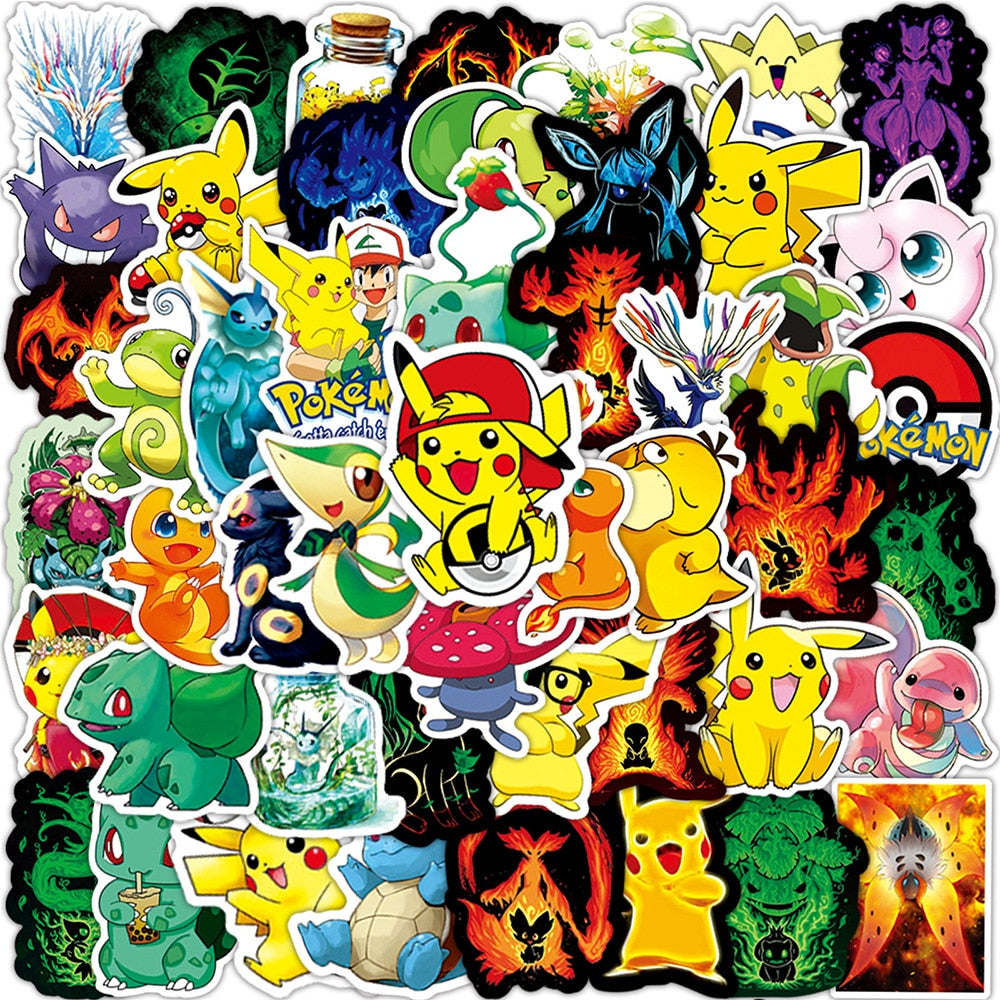 50/100pcs Cute Cartoon Pokemon Anime Stickers Pikachu Decals Motorcycle Laptop Phone Case Car Waterproof Sticker Kid Classic Toy