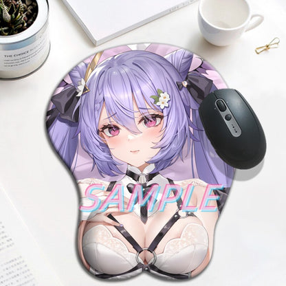 Genshin Impact Keqing 3D Oppai Mouse Pad kawaii Gamer Anime Cute Wrist Rest Silicone Gel Mat Boobs Mousepad