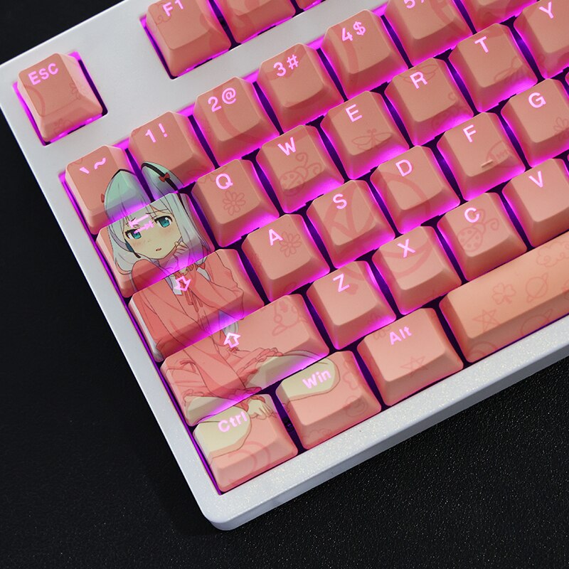 108 Keys/set 5 Sides PBT Dye Subbed Keycaps Cartoon Anime Gaming Key Caps Backlit Pink Keycap For Eromanga Sensei