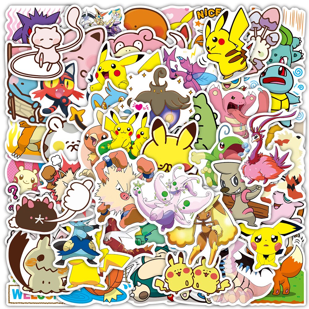 50/100pcs Cute Cartoon Pokemon Anime Stickers Pikachu Decals Motorcycle Laptop Phone Case Car Waterproof Sticker Kid Classic Toy