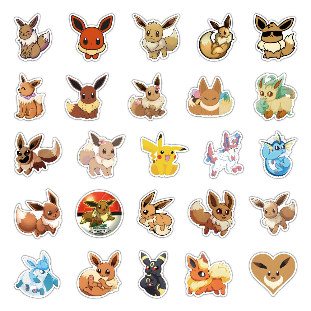 10/30/50pcs Cartoon Pokemon Eevee Stickers Kawaii DIY Graffiti Skateboard Laptop Phone Vinyl Cute Anime Sticker for Kids Toys