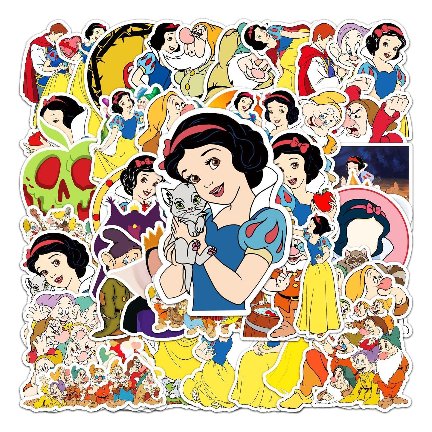 10/30/50pcs Anime Disney Cartoon Snow White and the Seven Dwarfs Graffiti Stickers Decals Scrapbook Laptop Sticker for Kids Toys