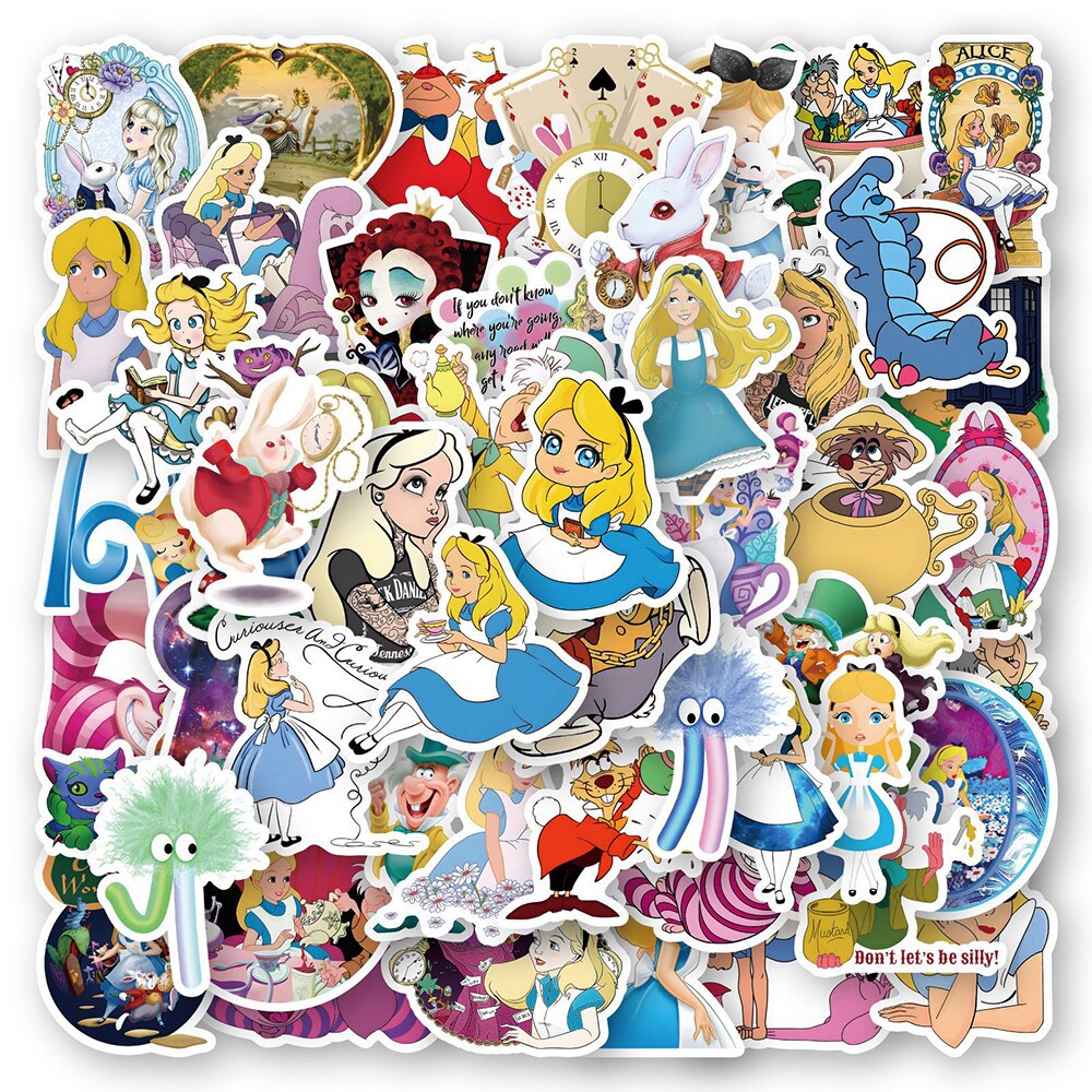 10/30/50PCS Disney Movie Alice in Wonderland Cartoon Sticker Decals DIY Laptop Luggage Skateboard Cute Sticker for Kid Toys Gift