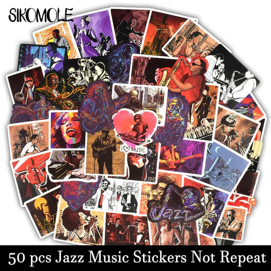 10/30/50pcs Cartoon Jazz Blues Stickers Rock Music Singing DIY Musical Instrument Car Laptop Guitar Suitcase Graffiti Sticker F5