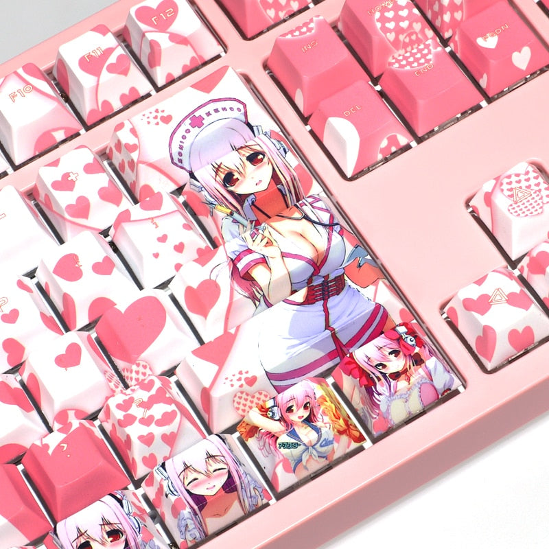 108 Keys PBT 5 Sides Dye Subbed Keycaps Cartoon Anime Gaming Key Caps Pink Cherry Profile Keycap For SUPER SONICO THE ANIMATION