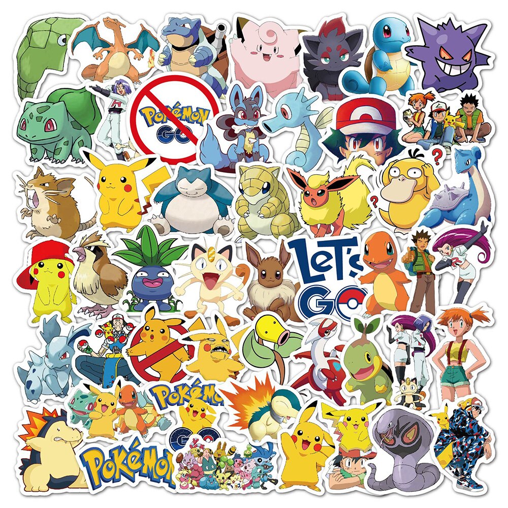 50/100pcs Cute Cartoon Pokemon Anime Stickers Pikachu Decals Motorcycle Laptop Phone Case Car Waterproof Sticker Kid Classic Toy