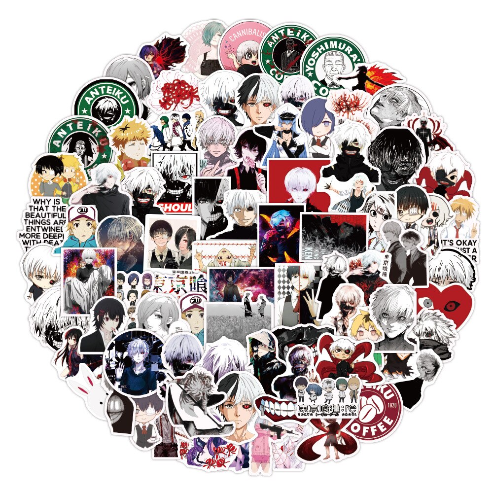 10/30/50/100PCS Cool Anime Tokyo Ghoul Stickers DIY Laptop Phone Suitcase Motorcycle Car Sticker Graffiti Decals Kids Toy Gift