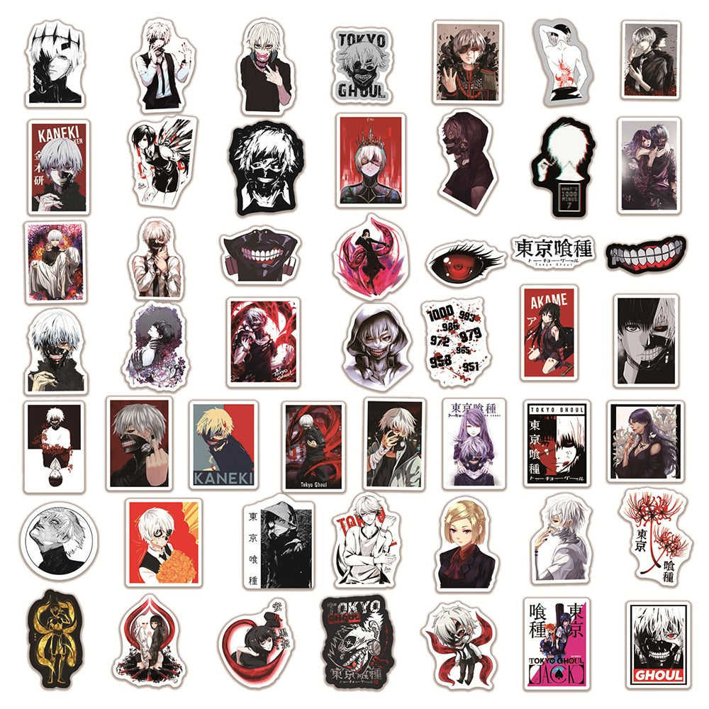 50pcs Anime Tokyo Ghoul Stickers |Kaneki stickers for Laptop Skateboard Car Waterproof Cool Stickers