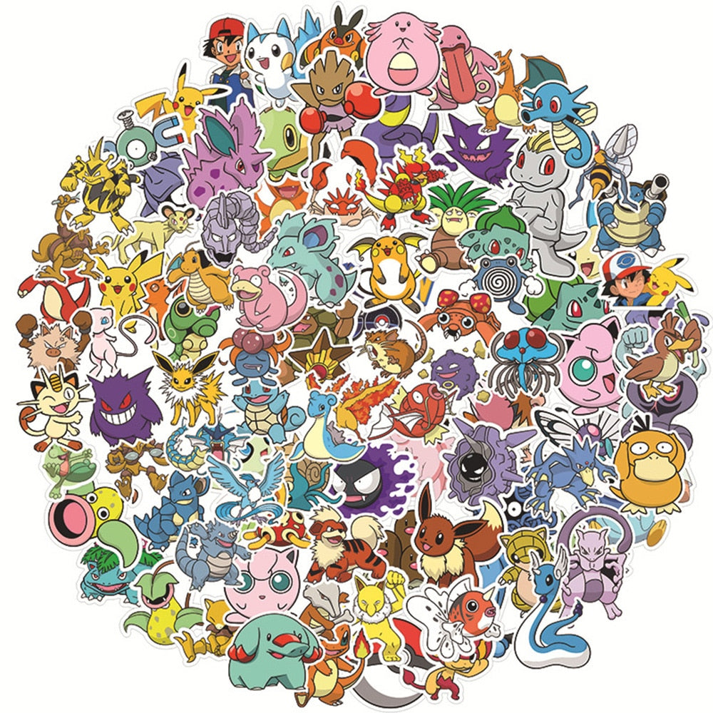 50/100pcs Cute Cartoon Pokemon Anime Stickers Pikachu Decals Motorcycle Laptop Phone Case Car Waterproof Sticker Kid Classic Toy