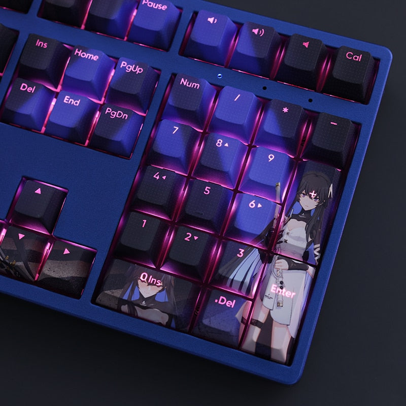 108 Keys/set GRAY RAVEN PUNISHI Selena Keycap PBT Dye Sub Backlit Keycaps Cartoon Anime Gaming Key Caps For ANSI 61 87 104 108