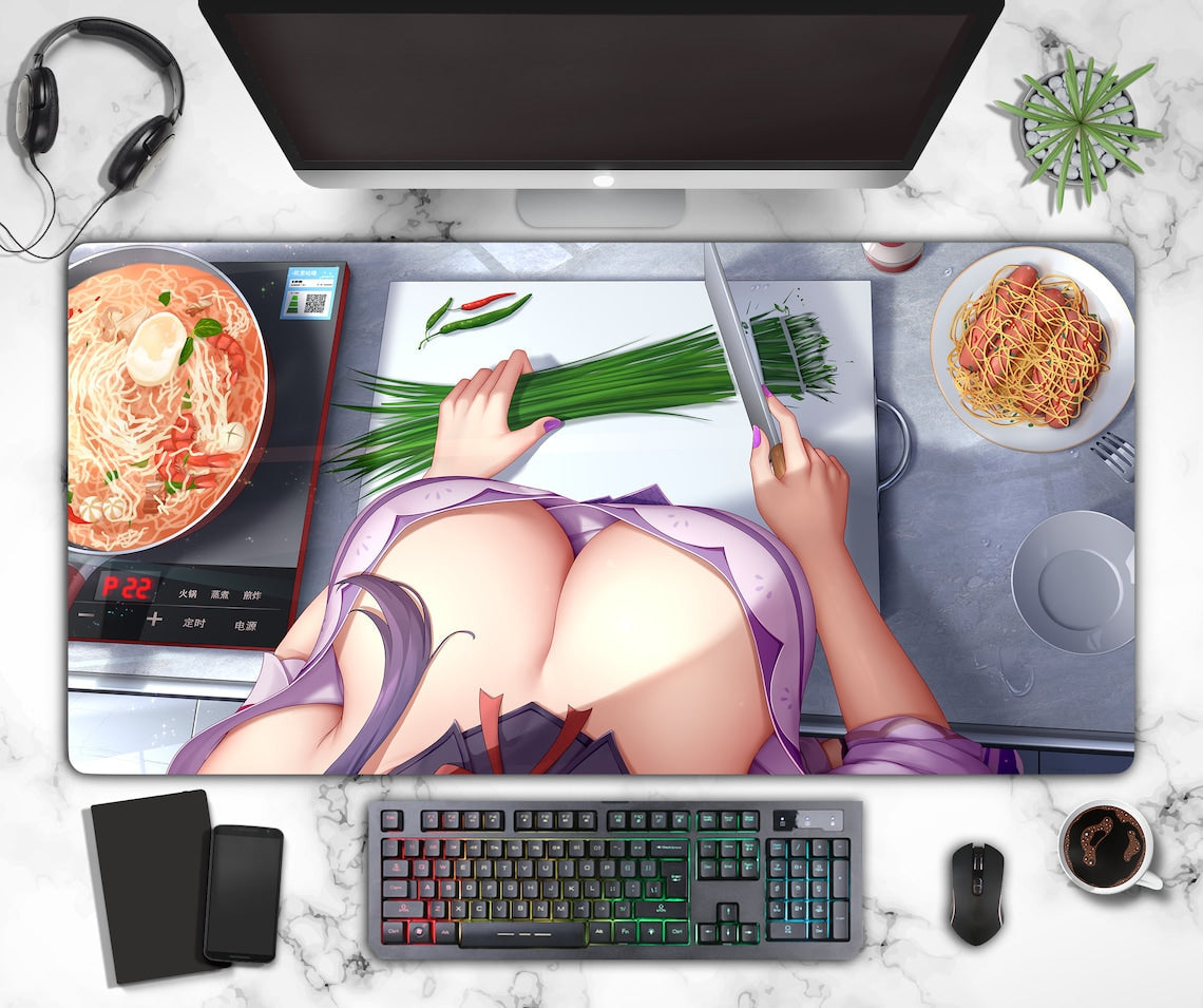 Anime Mouse Pad - Large Desk Mat Manga Girl Cook - Gaming Gift - Fan Made Merchandise - 3 versions