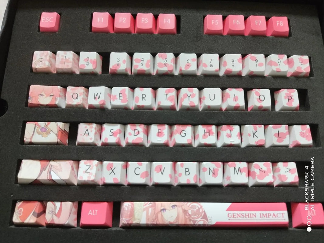 Genshin Impact 108 Key caps - Cherry Blossoms Yae Miko Keyboard Pink PBT Keycaps - For 61/87/104/108 Key Keyboard