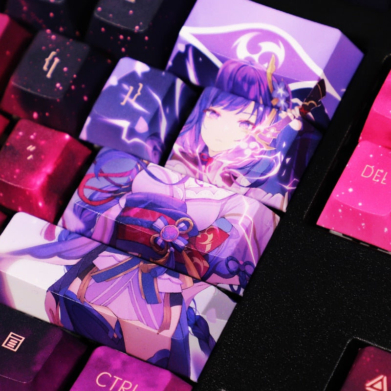 Genshin Impact Key caps - Raiden Shogun Purple Thunder - Original Height PBT Keycaps -  For 61/87/98/104/108 Keys Keyboard