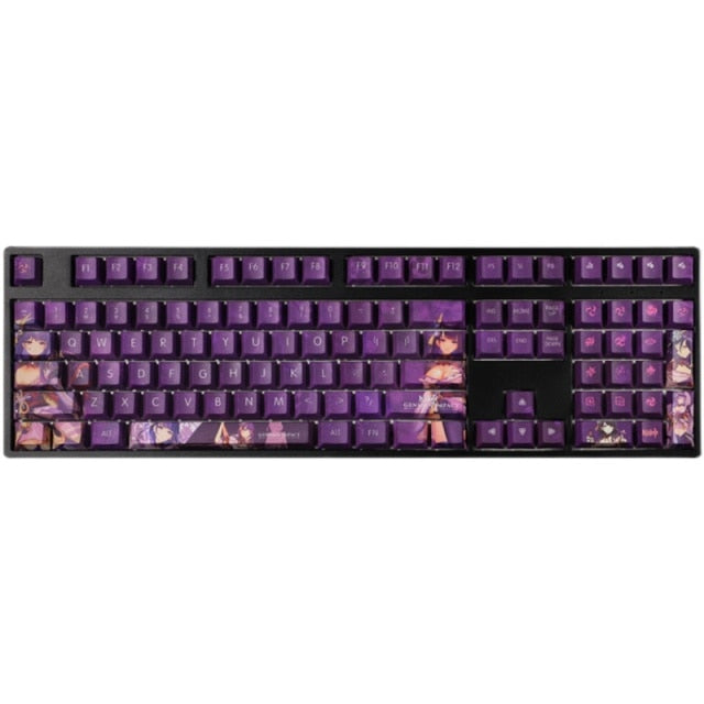 Genshin Impact Key caps - Raiden Shogun Purple Thunder - Original Height PBT Keycaps -  For 61/87/98/104/108 Keys Keyboard